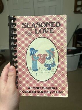 Seasoned with Love Vintage Floral Heart Cookbook - Pink Plaid